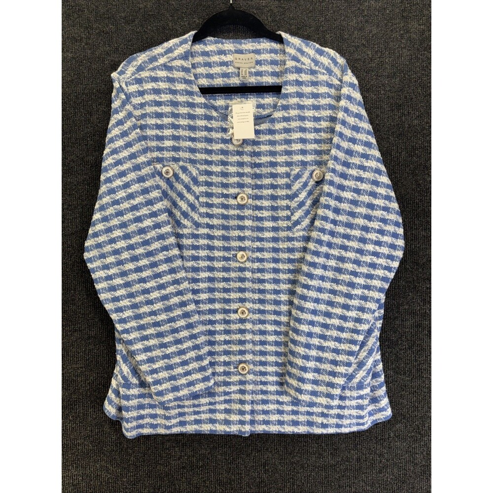 Susan Graver Women’s BNWT Houndstooth Print Blue White Blazer Size 2X  New